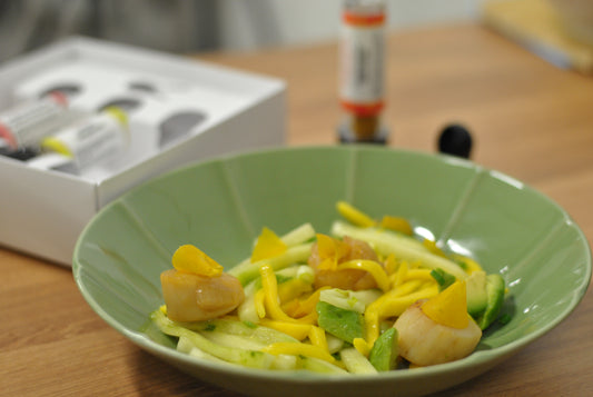 Pétoncles à l'érable, salade de Mangue